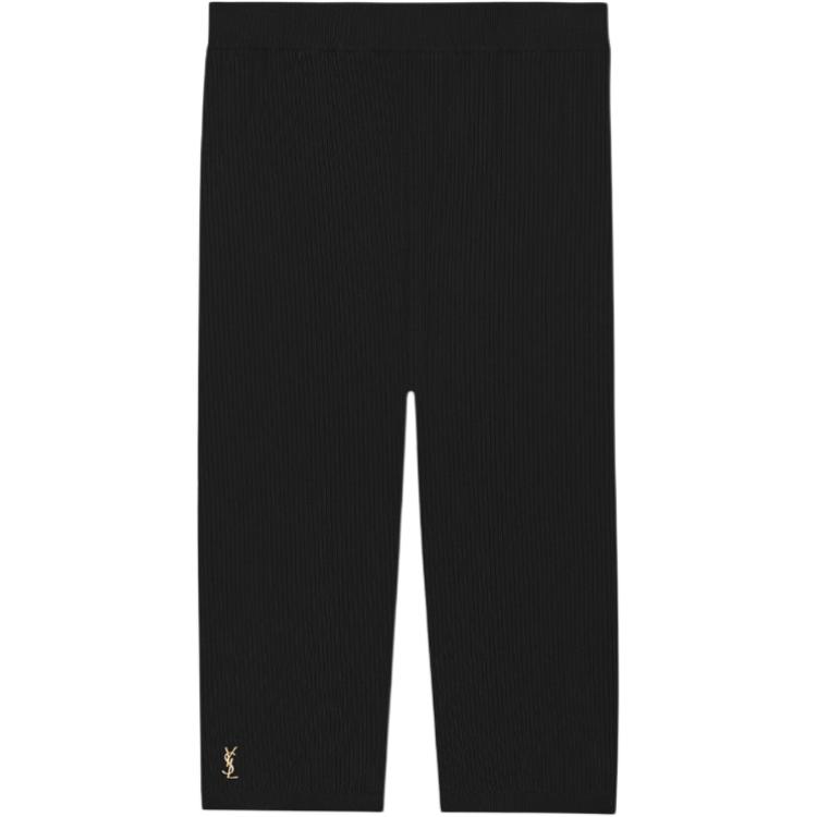 (Women) SAINT LAURENT SS21 Black Ribbed Stretch Biker Shorts. 669535Y75BE1000