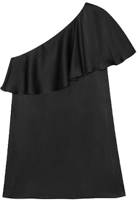 (W) SAINT LAURENT SS21 Vestido Mini Negro Sin Mangas con Volantes y Un Hombro 645996Y5C441000 Buy (W) SAINT LAURENT SS21 Vestido Mini Negro Sin Mangas con Volantes y Un Hombro 645996Y5C441000