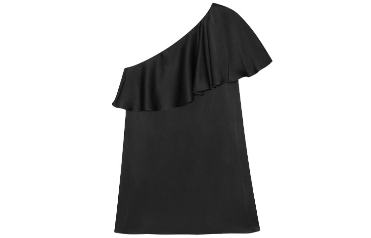 Order (W) SAINT LAURENT SS21 Vestido Mini Negro Sin Mangas con Volantes y Un Hombro 645996Y5C441000