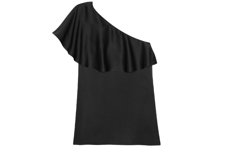 Lookbook (W) SAINT LAURENT SS21 Vestido Mini Negro Sin Mangas con Volantes y Un Hombro 645996Y5C441000