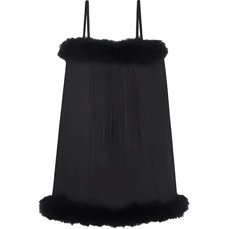 (Women) SAINT LAURENT SS21 Feather Pleated Sleeveless Mini Dress Black 657715Y720W1000