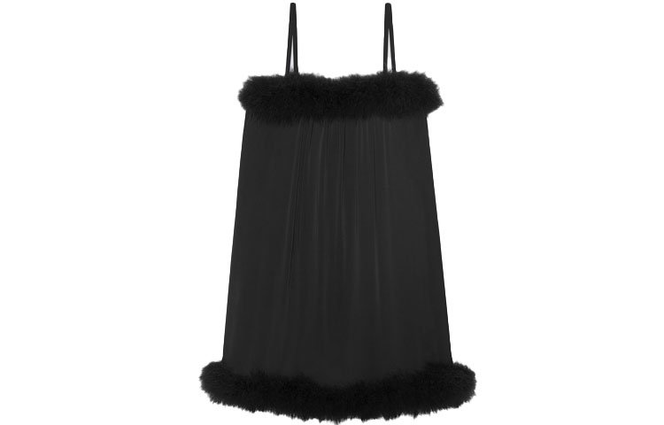 Lookbook (W) Vestido Mini Sin Mangas Plisado con Plumas SAINT LAURENT SS21 Negro 657715Y720W1000