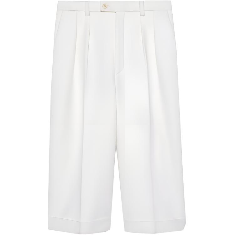 (Women) SAINT LAURENT SS21 Flannel Bermuda Shorts in White Casual Style. 640224Y3B459601