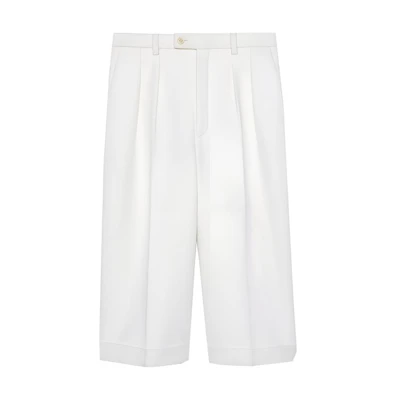 (Women) SAINT LAURENT SS21 Flannel Bermuda Shorts in White Casual Style. 640224Y3B459601