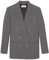 (Women) SAINT LAURENT SS21 Gray Wool Gabardine Double-Breasted Blazer Jacket 648754Y7B731460 (Women) SAINT LAURENT SS21 Gray Wool Gabardine Double-Breasted Blazer Jacket 648754Y7B731460