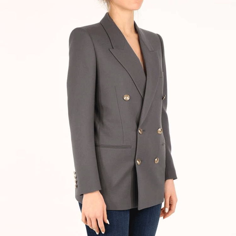 Details for (W) SAINT LAURENT SS21 Blazer Wol Abu-Abu Double-Breasted Gabardine Jaket 648754Y7B731460