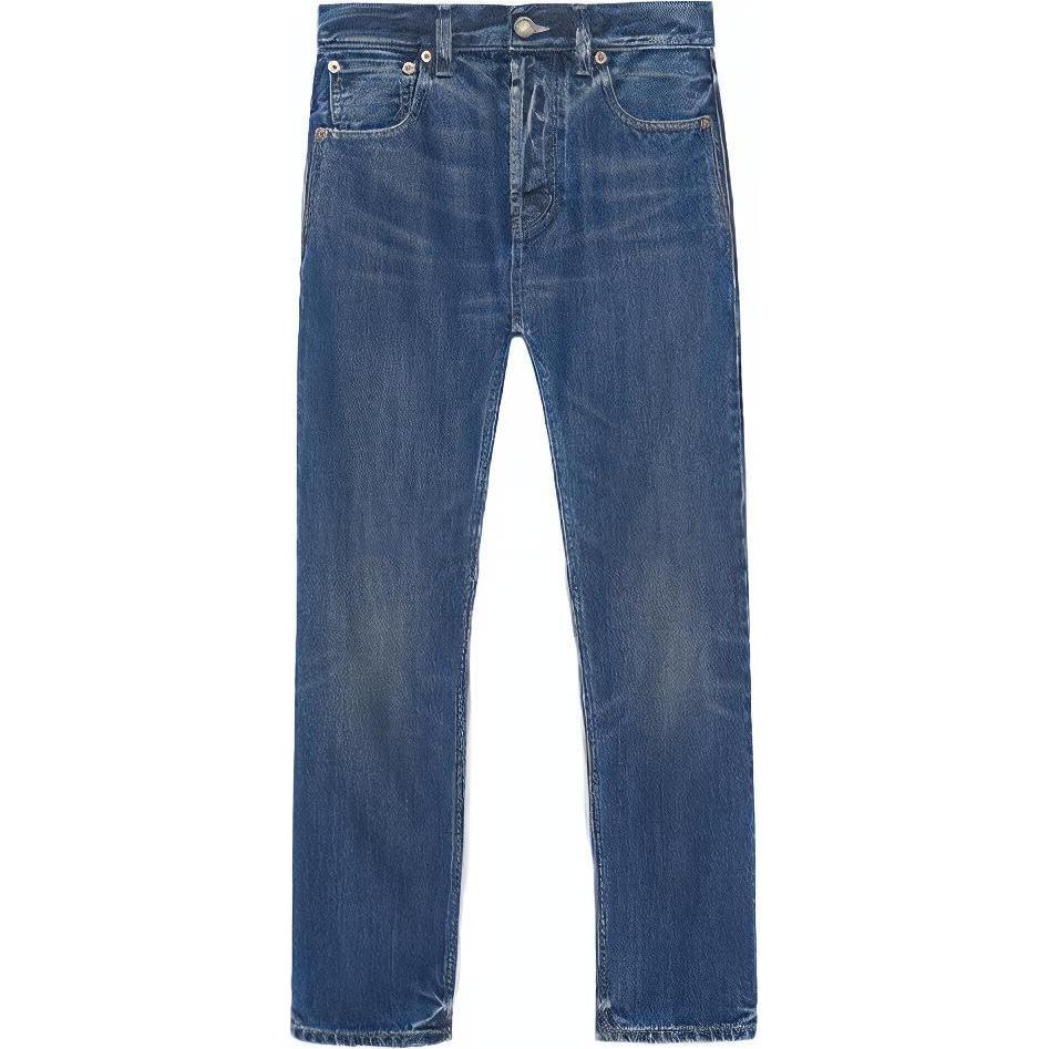 (Women) SAINT LAURENT SS21 High-Waisted Straight Cropped Jeans Women - Blue 648437Y996C4152