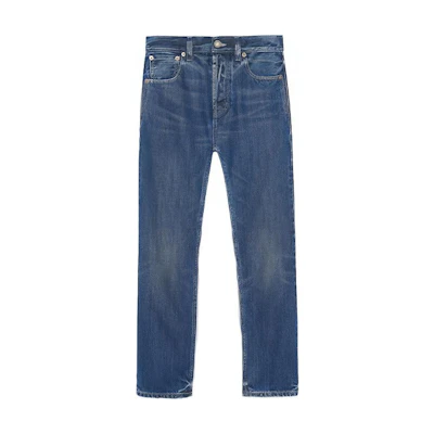 (Women) SAINT LAURENT SS21 High-Waisted Straight Cropped Jeans Women - Blue 648437Y996C4152