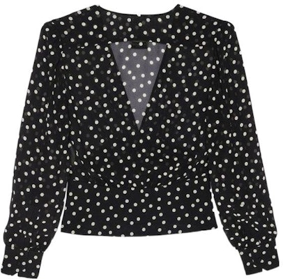 (Women) Saint Laurent SS22 Black Polka Dot V-Neck Long Sleeve Shirt. 689332Y5B661095 Buy (Women) Saint Laurent SS22 Black Polka Dot V-Neck Long Sleeve Shirt. 689332Y5B661095