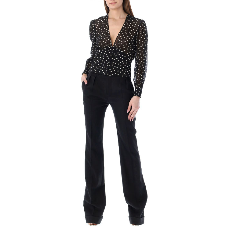 Lookbook (W) Saint Laurent SS22 黑色波點V領長袖襯衫 689332Y5B661095