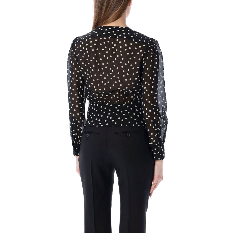 Purchase (W) Saint Laurent SS22 黑色波點V領長袖襯衫 689332Y5B661095