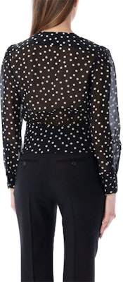 (Women) Saint Laurent SS22 Black Polka Dot V-Neck Long Sleeve Shirt. 689332Y5B661095 Purchase (Women) Saint Laurent SS22 Black Polka Dot V-Neck Long Sleeve Shirt. 689332Y5B661095
