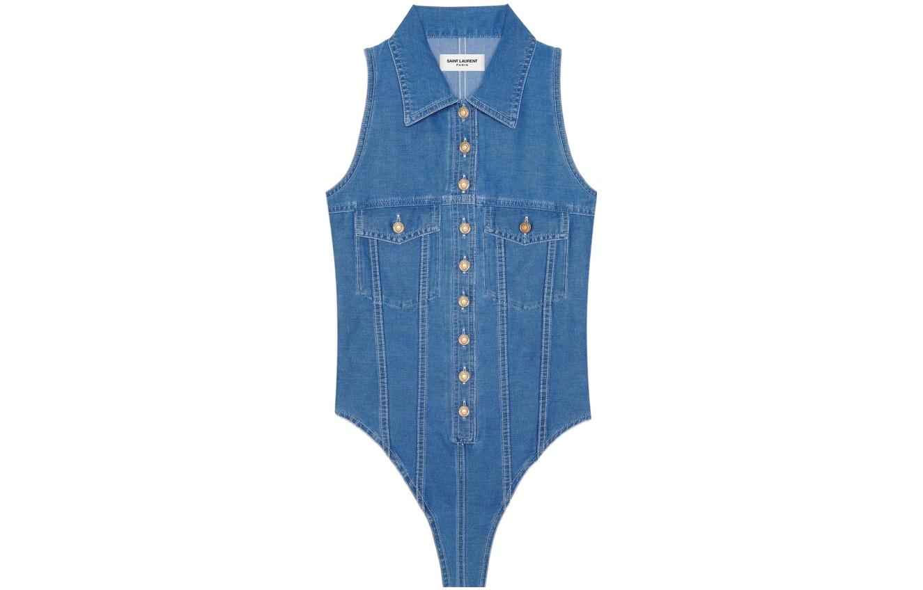 Order (W) SAINT LAURENT SS22 Jumpsuit Denim Biru Tanpa Lengan 695165Y08JA4318