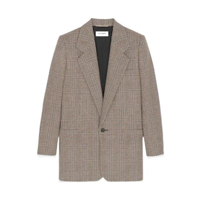 (Women) SAINT LAURENT SS22 Brown Plaid Single-Button Straight Suit Blazer. 710303Y5F103247