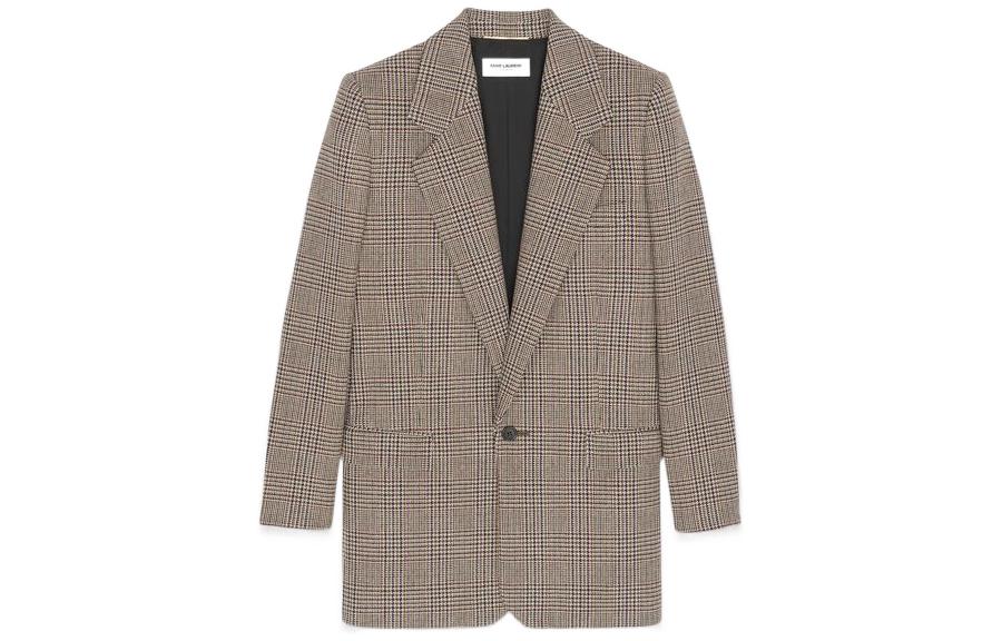 Order (W) SAINT LAURENT SS22 Coklat Kot Plaid Single-Button Blazer Lurus. 710303Y5F103247