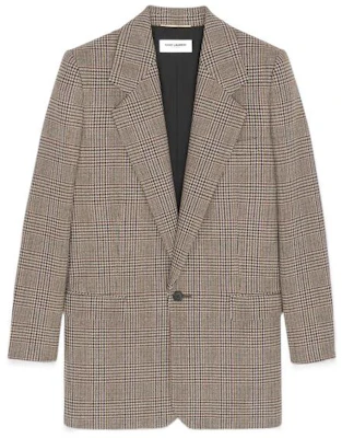 (W) SAINT LAURENT SS22 Blazer de Traje Marrón Cuadros Botón Único Corte Recto. 710303Y5F103247 Order (W) SAINT LAURENT SS22 Blazer de Traje Marrón Cuadros Botón Único Corte Recto. 710303Y5F103247