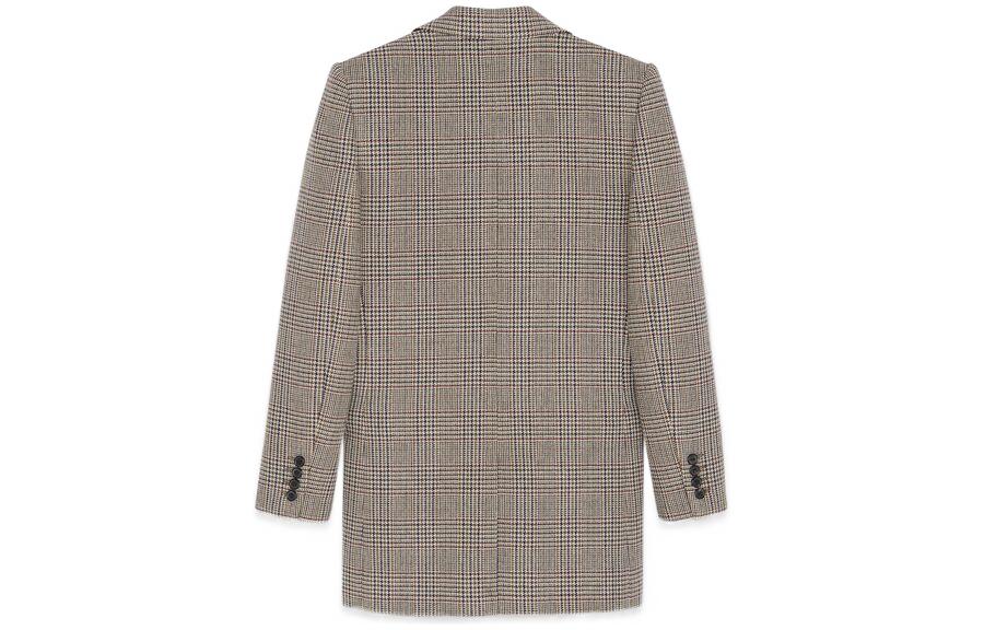 Lookbook (W) SAINT LAURENT SS22 Coklat Kot Plaid Single-Button Blazer Lurus. 710303Y5F103247