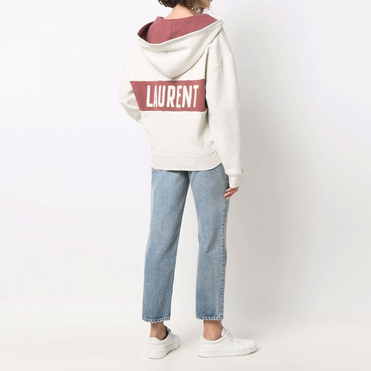 Shop (Women) SAINT LAURENT SS22  Colorblock Letter Print Pullover Hoodie Multicolor. 697678Y36VZ9355