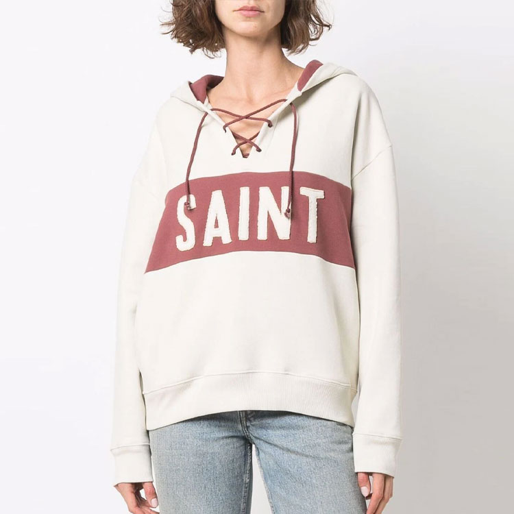 Purchase (Women) SAINT LAURENT SS22  Colorblock Letter Print Pullover Hoodie Multicolor. 697678Y36VZ9355