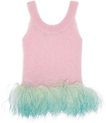 (W) 생로랑 SS22 핑크 모헤어 울 깃털 장식 스트랩리스 탑. 690801Y75NL5455 Lookbook (W) 생로랑 SS22 핑크 모헤어 울 깃털 장식 스트랩리스 탑. 690801Y75NL5455