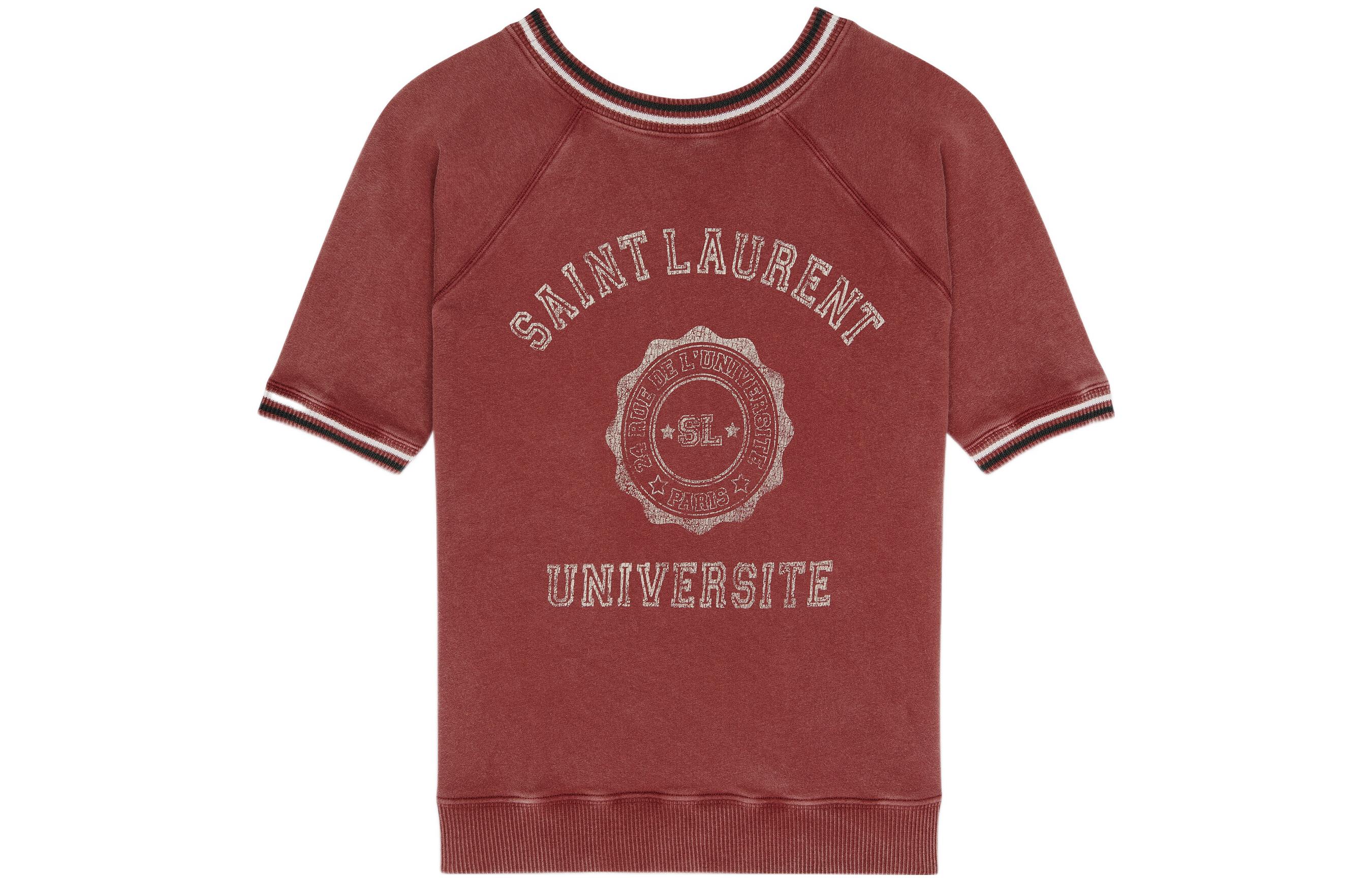 (Women) SAINT LAURENT SS22  Red Crew Neck Letter Print T-Shirt. 683904Y36PP5874