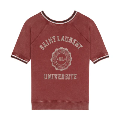 (Women) SAINT LAURENT SS22 Red Crew Neck Letter Print T-Shirt. 683904Y36PP5874