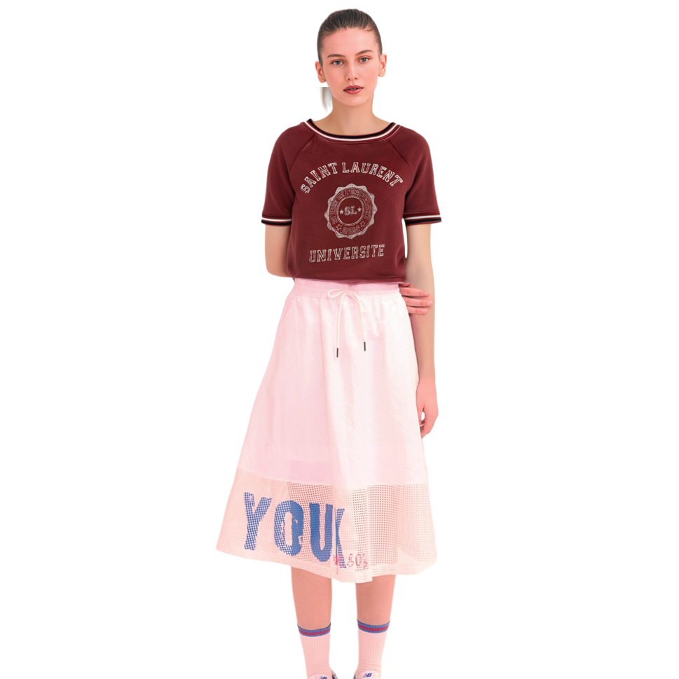 Shop (W) 생로랑 SS22 레드 크루넥 레터 프린트 티셔츠. 683904Y36PP5874