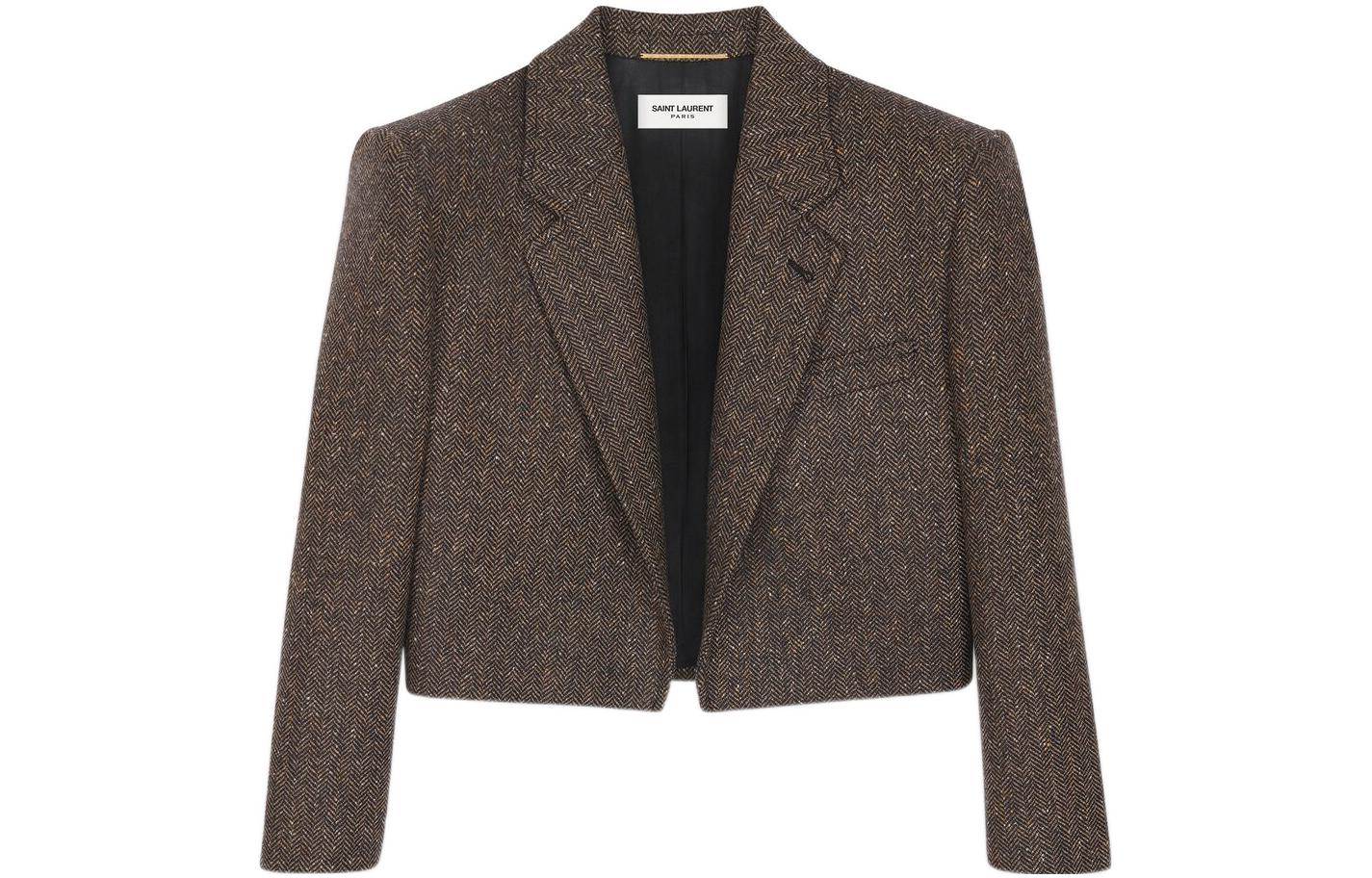 (Women) SAINT LAURENT SS22  Short V-pattern Blazer Mocha Color 692479Y7E582013