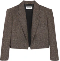 (Women) SAINT LAURENT SS22 Short V-pattern Blazer Mocha Color 692479Y7E582013 (Women) SAINT LAURENT SS22 Short V-pattern Blazer Mocha Color 692479Y7E582013