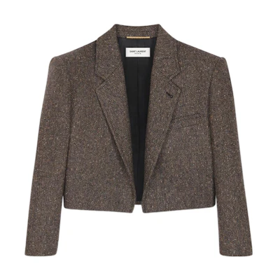 (Women) SAINT LAURENT SS22 Short V-pattern Blazer Mocha Color 692479Y7E582013