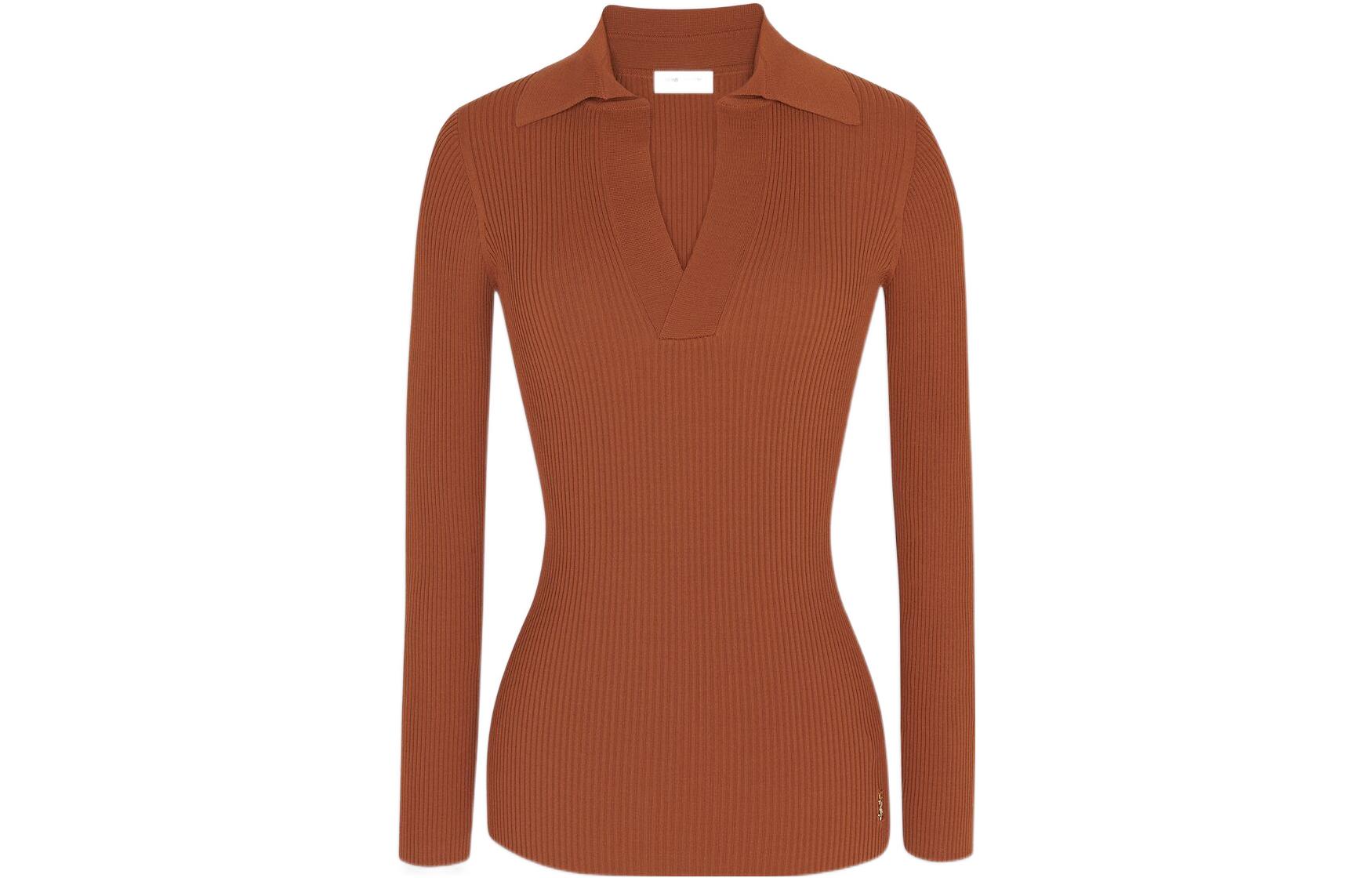 (Women) SAINT LAURENT SS22  Slim Fit V-Neck Knit Pullover Brown 705400Y75PU2005