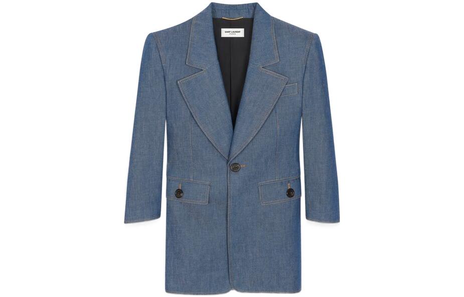 (Women) SAINT LAURENT SS22  Solid Color Denim Blazer Long Sleeve Dress 701057Y7E314003