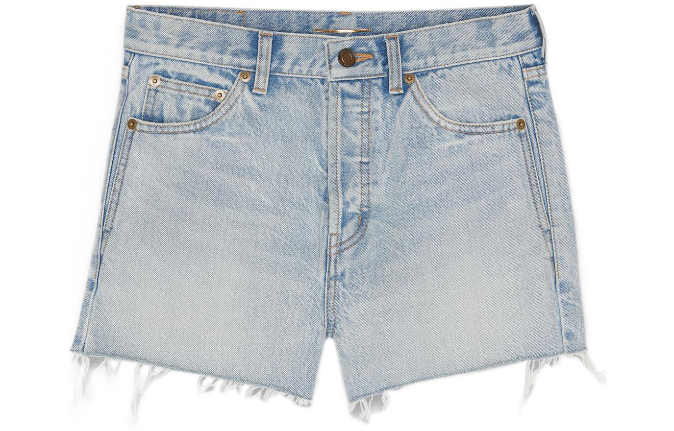 (Women) SAINT LAURENT SS22  Solid High-Waisted Straight Shorts Blue 657007Y35AM4958