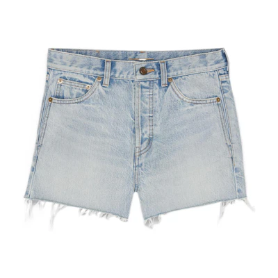 (Women) SAINT LAURENT SS22 Solid High-Waisted Straight Shorts Blue 657007Y35AM4958