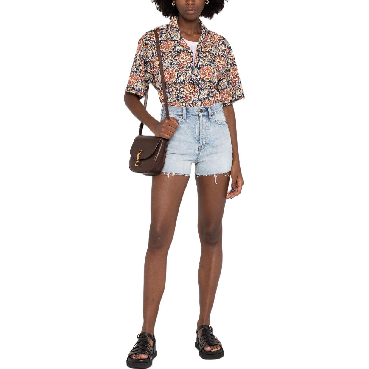 Lookbook (W) SAINT LAURENT SS22 Seluar Pendek Biru Pinggang Tinggi Lurus 657007Y35AM4958