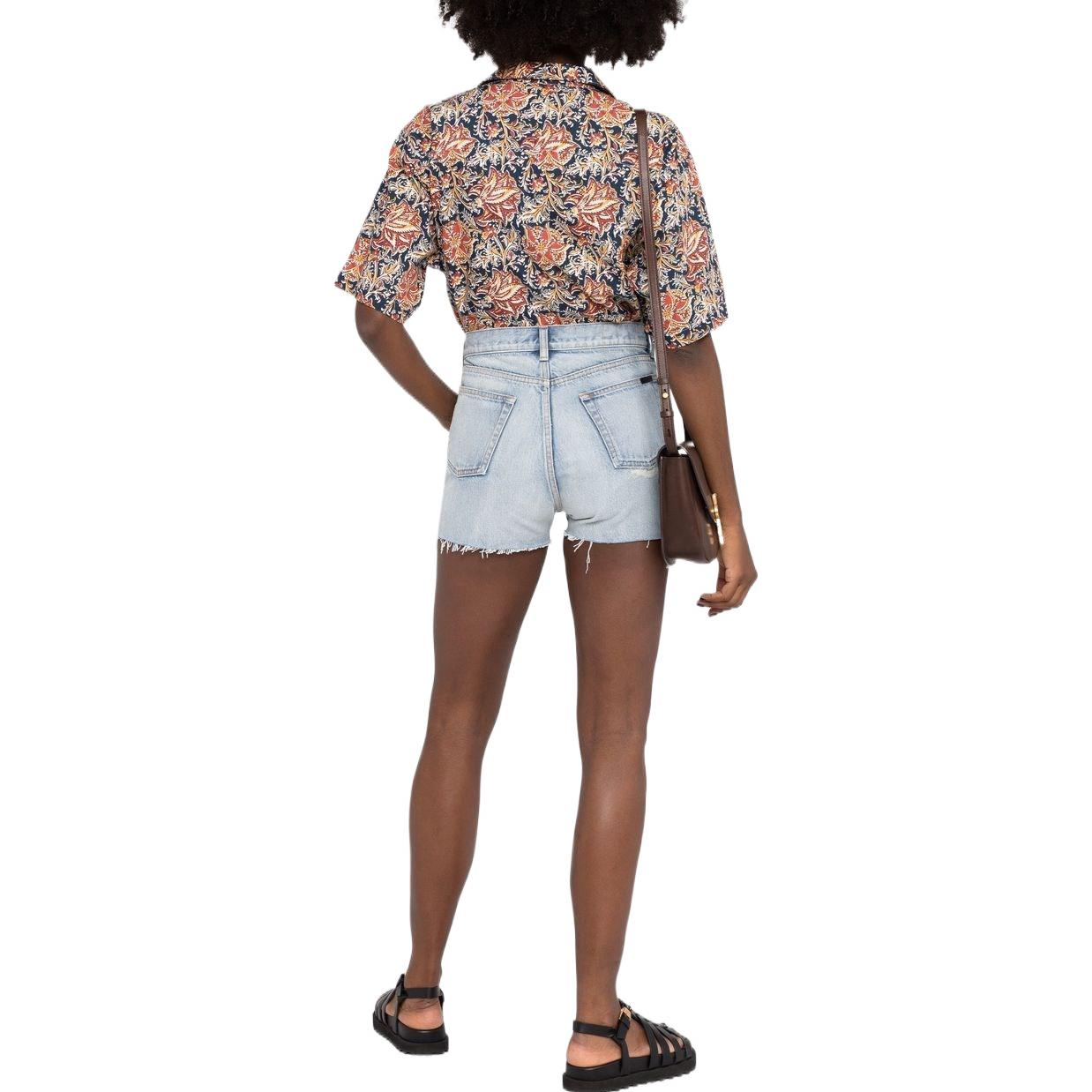 Shop (W) SAINT LAURENT SS22 Seluar Pendek Biru Pinggang Tinggi Lurus 657007Y35AM4958