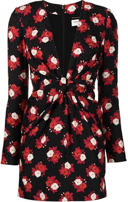 (Women) Saint Laurent SS22 Floral Print V-Neck Long Sleeve Mini Dress Women Black Red 701248Y6E711376 Buy (Women) Saint Laurent SS22 Floral Print V-Neck Long Sleeve Mini Dress Women Black Red 701248Y6E711376