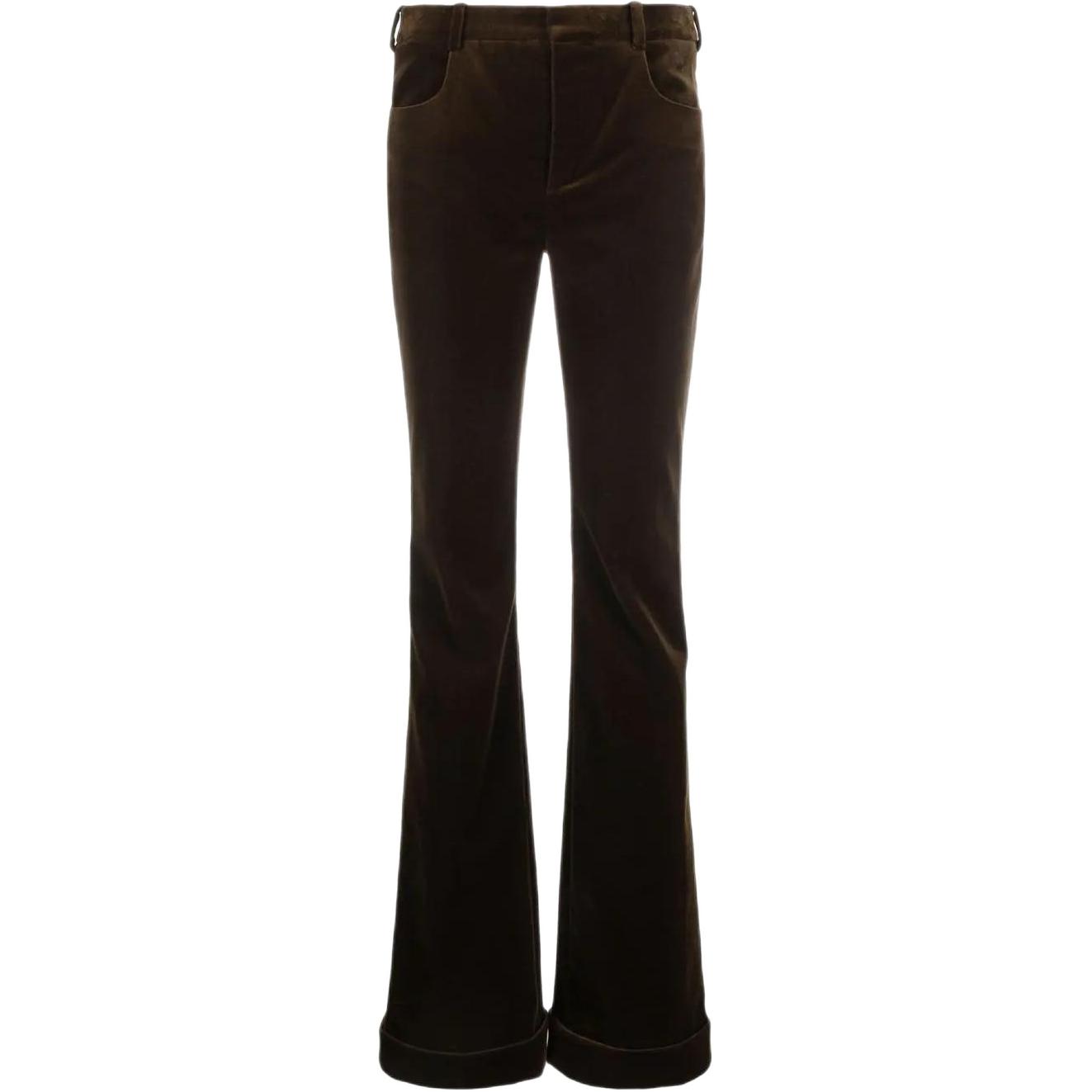 (Women) SAINT LAURENT SS22 High-Waist Velvet Flared Pants  Brown 679953Y615W2037