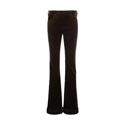 (Women) SAINT LAURENT SS22 High-Waist Velvet Flared Pants Brown 679953Y615W2037