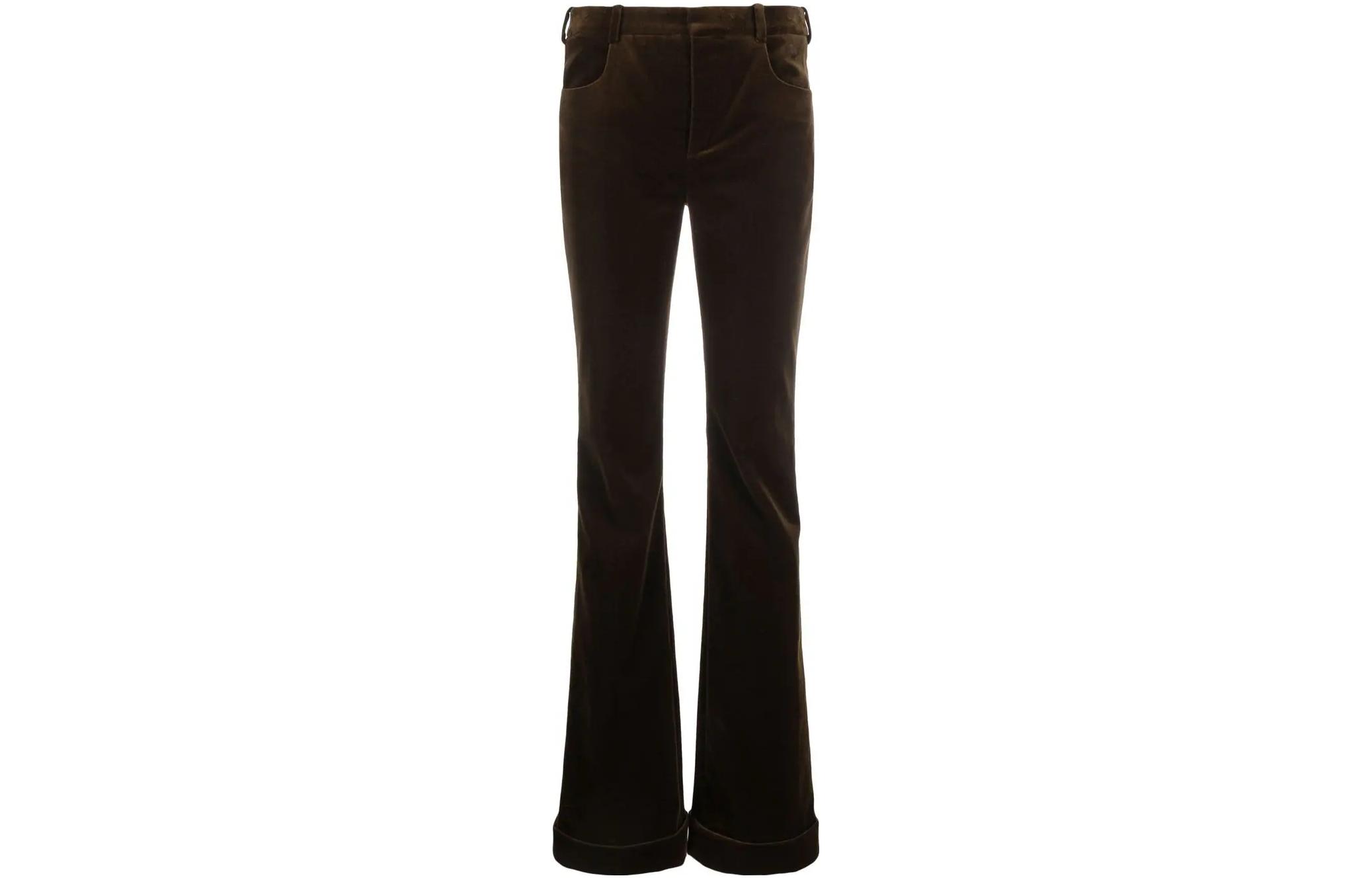 Order (W) SAINT LAURENT SS22 Pantalones Acampanados de Tiro Alto Terciopelo Marrón 679953Y615W2037