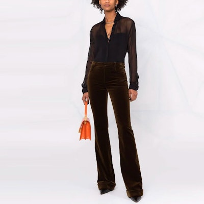 (W) SAINT LAURENT SS22 Pantalones Acampanados de Tiro Alto Terciopelo Marrón 679953Y615W2037 Lookbook (W) SAINT LAURENT SS22 Pantalones Acampanados de Tiro Alto Terciopelo Marrón 679953Y615W2037