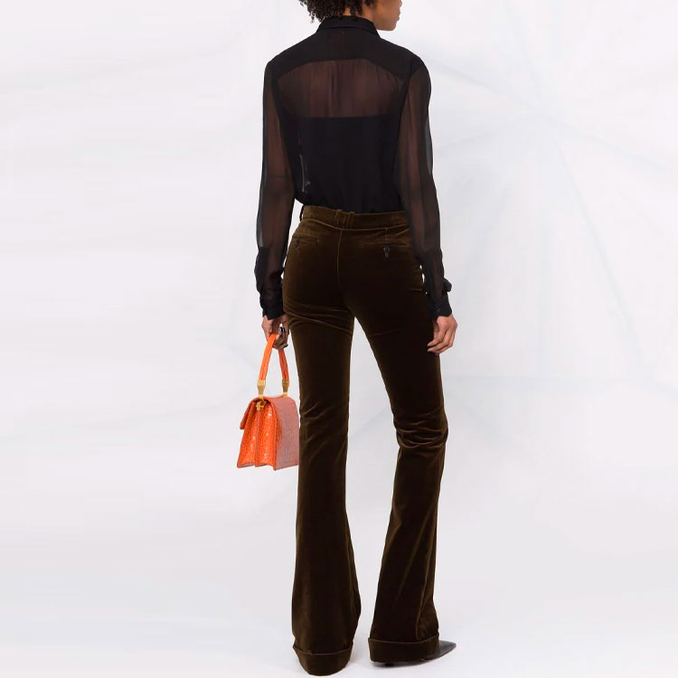 Shop (W) SAINT LAURENT SS22 Pantalones Acampanados de Tiro Alto Terciopelo Marrón 679953Y615W2037