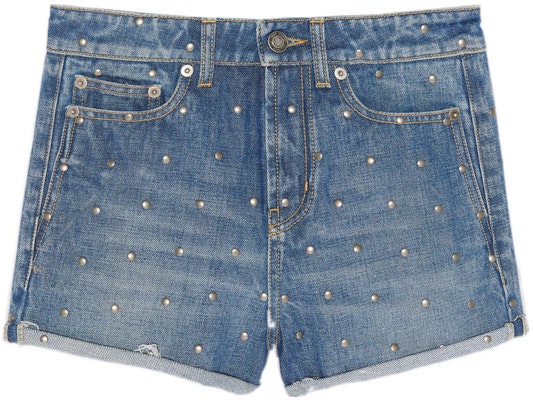 (Women) SAINT LAURENT SS22 High-Waisted Studded Denim Shorts Women Blue 684418Y893V4997 Order (Women) SAINT LAURENT SS22 High-Waisted Studded Denim Shorts Women Blue 684418Y893V4997