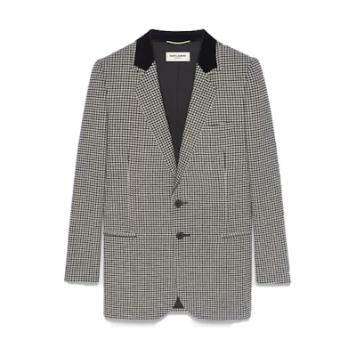 (Women) Saint Laurent SS22 Houndstooth Single-Breasted Grey Jacket 661324Y3D131095