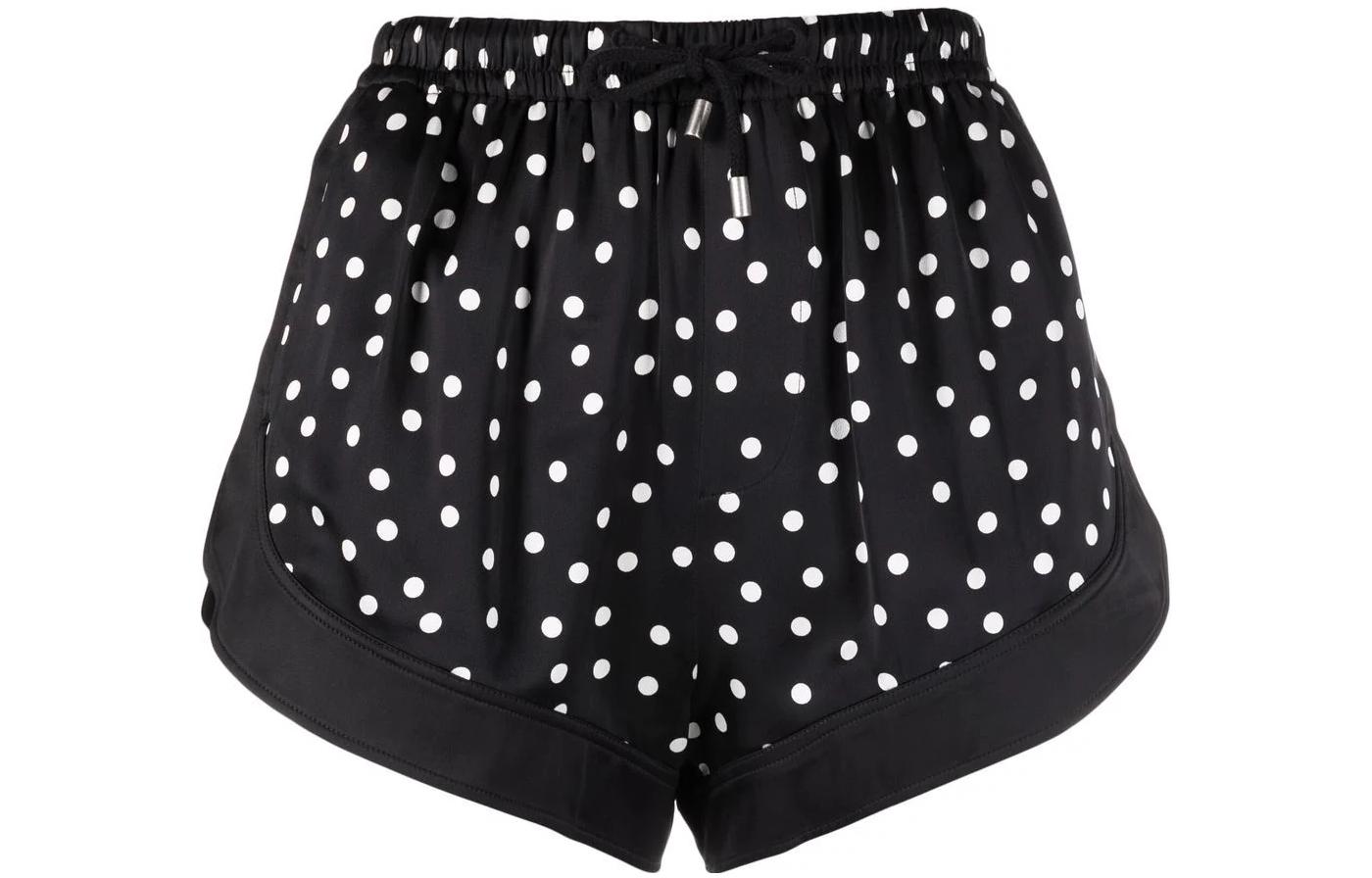 Order (W) SAINT LAURENT SS22 Seluar Pendek Kasual Polka Dot Pinggang Tinggi Hitam 688162Y3E101095