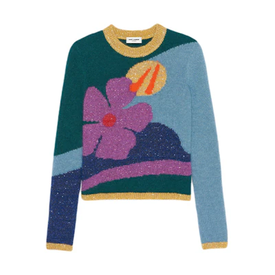 (Women) SAINT LAURENT SS22 Sequin Mohair Blend Jacquard Sweater Women Multicolor. 689908Y75MX1017