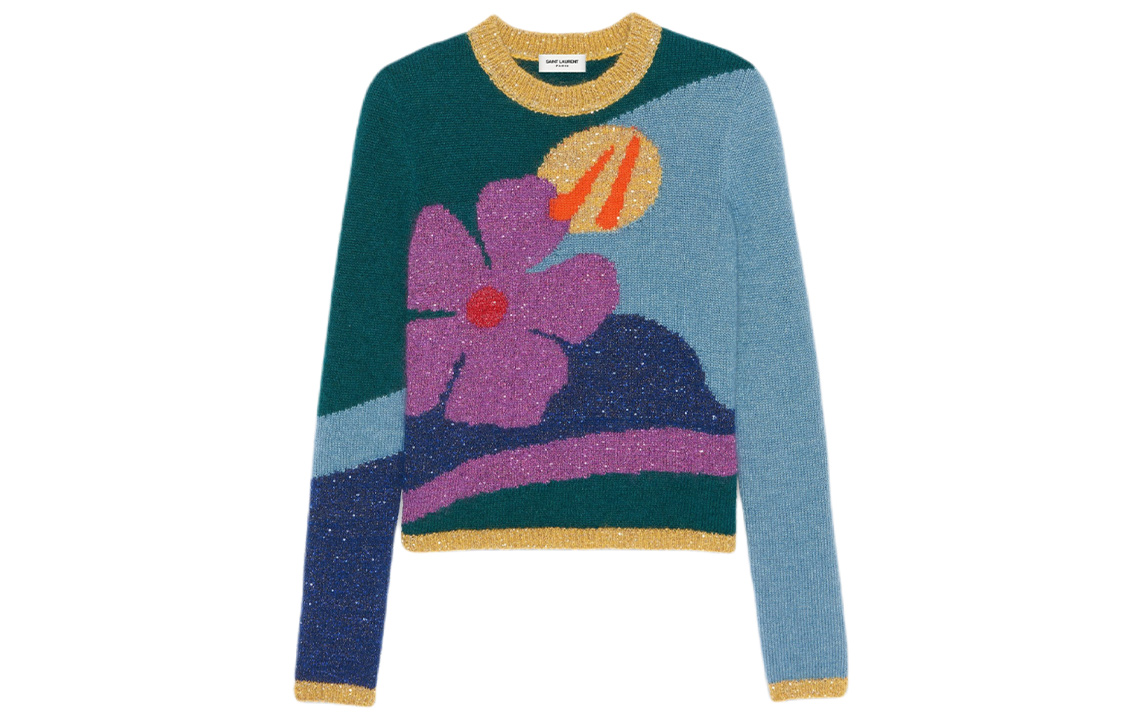 Order (Women) SAINT LAURENT SS22 Sequin Mohair Blend Jacquard Sweater Women Multicolor. 689908Y75MX1017