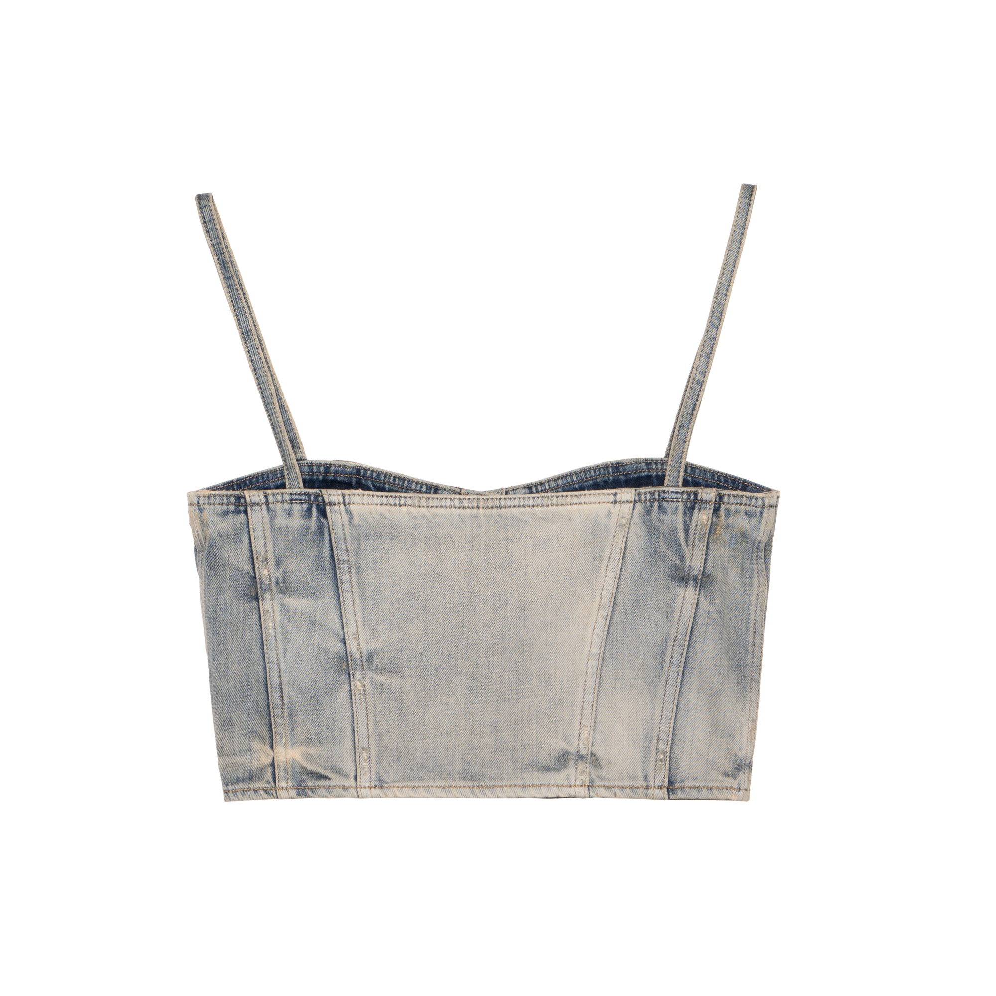 Lookbook (W) SAINT LAURENT SS22 女款淺藍色純色牛仔肩帶鈕扣上衣 695163Y996D4333