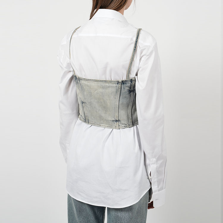 Details for (W) SAINT LAURENT SS22 女款淺藍色純色牛仔肩帶鈕扣上衣 695163Y996D4333