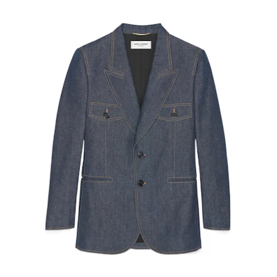 (Women) Saint Laurent SS22 Striped Single-Breasted Blazer Navy Blue Jacket 685158Y5E534380